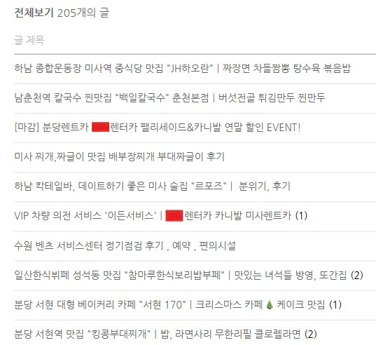 기업 브랜드 블로그에 주제와 무관한 일상글이 혼재되어 타겟 미스매치가 발생하는 상황 예시